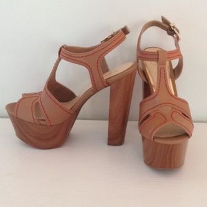 Jessica Simpson Wood Leather Platform Heel Size 8